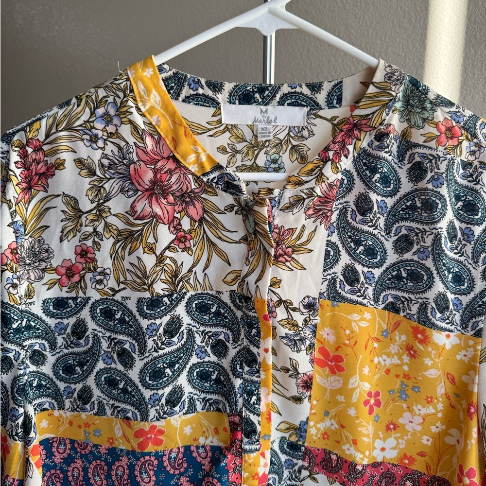 Patchwork Multicolor Floral Blouse - image 7
